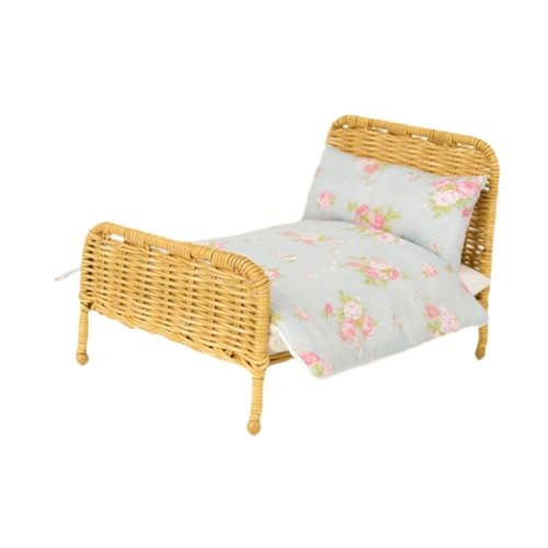 1/12 Puppenhausbett Miniatur Schlafzimmer Möbel Puppenhaus Dekoration Zubehör Puppenhaus Miniaturbett für Schlafzimmer Dekor von pistro