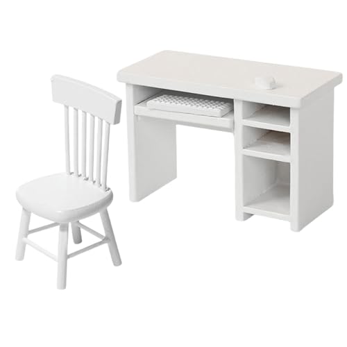 1:12 Miniatur-Computertisch und -stuhl-Set, Holz, Bürotisch und Stuhl, moderner Arbeitstisch und Stühle, Modell-Set, Ornamente, Szene 1:12 Miniatur-Computertisch und -stuhl-Set, Holz, Bürotisch und Stuhl, moderner Arbeitstisch und Stühle, Modell-Set, Ornamente, Szene von pistro