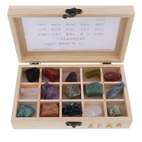 15-teiliges Set aus Natursteinen, Felsen und Mineralwissenschaften, Geologie-Lernwerkzeug mit Holzkiste von pistro