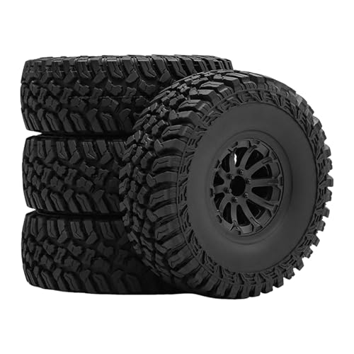 4 x 1/10 RC Crawler-Reifen für 4,8 cm Räder, leichte Ersatzteile, Rock-Krabbelreifen für RC-Modelle im Maßstab 1/10, 1/12, schwarze Radnabe von pistro