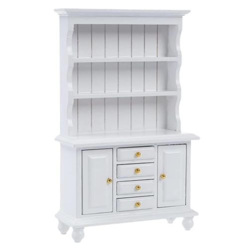 Bücherregal mit drei Ebenen, Doppeltüren, Holzmodell, Arbeitszimmer, Dekor, einzigartiges 1:12, Puppenhaus-Bücherregal mit Schubladen, Modell, 9,6 x 3,9 x 16,7 cm, Weiß Bücherregal mit drei Ebenen, Doppeltüren, Holzmodell, Arbeitszimmer, Dekor, einzigartiges 1:12, Puppenhaus-Bücherregal mit Schubladen, Modell, 9,6 x 3,9 x 16,7 cm, Weiß von pistro
