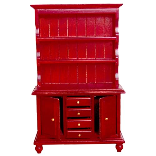 Bücherregal mit drei Ebenen, Doppeltüren, Holzmodell, Arbeitszimmer, Dekor, einzigartiges Puppenhaus-Bücherregal mit Schubladen, Modell 9,6 x 3,9 x 16,7 cm, Rot Bücherregal mit drei Ebenen, Doppeltüren, Holzmodell, Arbeitszimmer, Dekor, einzigartiges Puppenhaus-Bücherregal mit Schubladen, Modell 9,6 x 3,9 x 16,7 cm, Rot von pistro