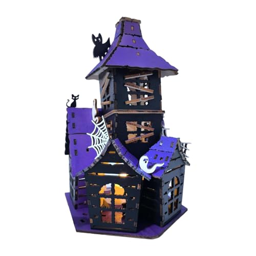 Halloween Haus DIY Kit Holzschloss Gruselige Heimdekoration Puzzle Spielzeug Tischschild für Innen Außen Bücherregal Kamin von pistro