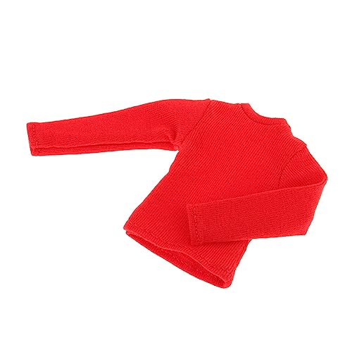 Langärmeliges T-Shirt für männliche Miniaturpuppenfiguren, Maßstab 1:12, 15,2 cm, Actionfiguren-Kleidung, Rot von pistro