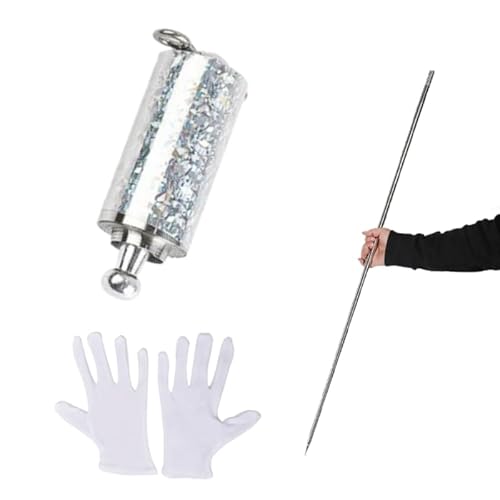 Magic Appearing Cane Metall-Taschenstab mit Handschuhen, einziehbarer Zauberstab für Bühnenmagier-Tricks (Silber, 1,5 m + Handschuh) von pistro