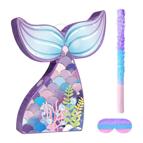 Meerjungfrau-Piñata für Geburtstagsparty-Dekorationen mit Schlagstab und Augenmaske, 32,4 x 7,5 x 40,6 cm, Ozean-Themen-Partyzubehör Meerjungfrau-Piñata für Geburtstagsparty-Dekorationen mit Schlagstab und Augenmaske, 32,4 x 7,5 x 40,6 cm, Ozean-Themen-Partyzubehör von pistro