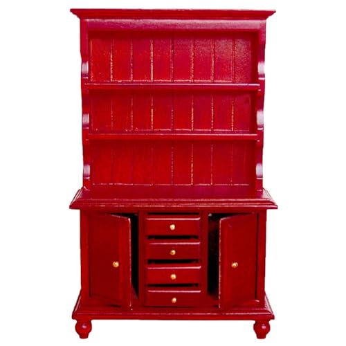 Puppenhaus-Bücherregal im Maßstab 1:12, Miniatur-Vitrine, Holzmodell, Doppeltüren, Bücherregal, drei Ebenen, 9,6 x 3,9 x 16,7 cm, Rot Puppenhaus-Bücherregal im Maßstab 1:12, Miniatur-Vitrine, Holzmodell, Doppeltüren, Bücherregal, drei Ebenen, 9,6 x 3,9 x 16,7 cm, Rot von pistro