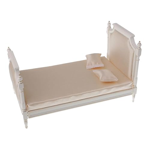 Puppenhaus im Maßstab 1:6, Doppelbett, Miniaturmöbel, Holz, Satin, europäisches Design, DIY-Szenenzubehör, Puppenhaus-Dekor Puppenhaus im Maßstab 1:6, Doppelbett, Miniaturmöbel, Holz, Satin, europäisches Design, DIY-Szenenzubehör, Puppenhaus-Dekor von pistro