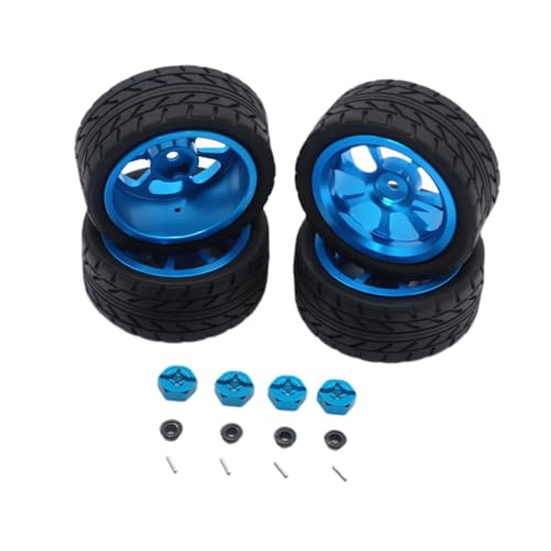 RC Felgen Gummireifen-Set, 12 mm Adapter, Metall-Radnabe für 144001 144002 A969 1/10 1/18 RC Autos, Blau von pistro