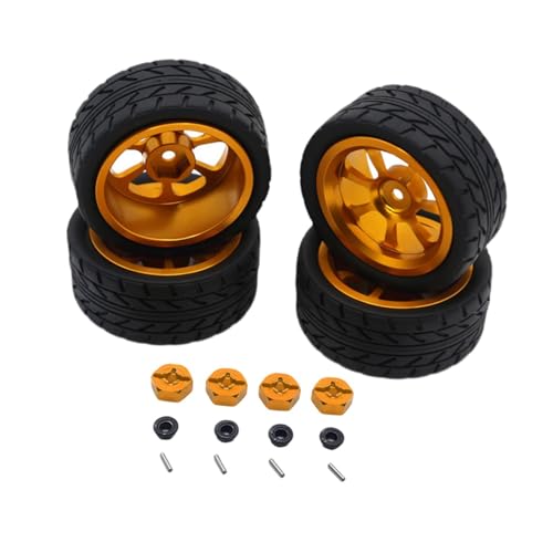 RC Felgen Gummireifen-Set, 12 mm Adapter, Metall-Radnabe für 144001 144002 A969 1/10 Maßstab 1/18 RC Autos, Gold von pistro