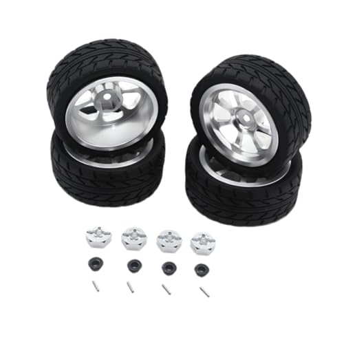 RC Felgen Gummireifen-Set, 12 mm Adapter, Metall-Radnabe für 144001 144002 A969 1/10 Maßstab 1/18 RC Autos, Silber RC Felgen Gummireifen-Set, 12 mm Adapter, Metall-Radnabe für 144001 144002 A969 1/10 Maßstab 1/18 RC Autos, Silber von pistro