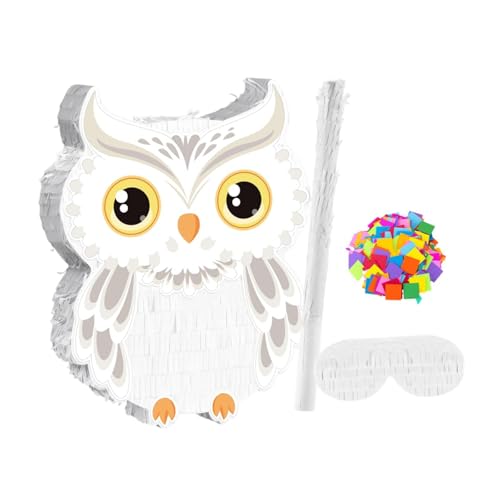 Schneeeule Pinata-Set mit Stab und Augenbinde für Geburtstagsparty, Spiele, Waldthemen-Dekorationen, 29 x 7 x 37 cm von pistro