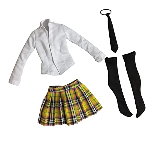 Schulmädchen-Uniform-Set für 30,5 cm große Puppen im Maßstab 1/6 – gelber karierter Minirock, Langarmshirt, Krawatte und Strümpfe Schulmädchen-Uniform-Set für 30,5 cm große Puppen im Maßstab 1/6 – gelber karierter Minirock, Langarmshirt, Krawatte und Strümpfe von pistro
