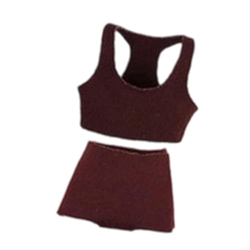 Sportweste im Maßstab 1:12, Miniatur-Tanktop und Shorts, Outfit für weibliche Actionfigur, Puppenmodell, Kleidung, Dunkelrot von pistro