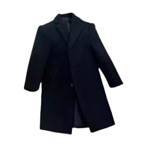Trenchcoat im Maßstab 1/6 für 30,5 cm große Actionfiguren, Wollfigurenkleidung, stilvolles männliches Puppenmantel-Zubehör, Schwarz von pistro