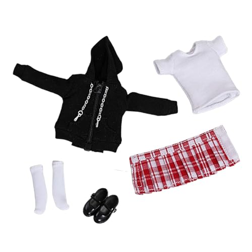 pistro 1/12 Maßstab Puppenkleidung Set Uniform Kit mit Reißverschluss Hoodie Rock Socken Schuhe für Puppenhaus Sammelfiguren- Schwarzer Mantel pistro 1/12 Maßstab Puppenkleidung Set Uniform Kit mit Reißverschluss Hoodie Rock Socken Schuhe für Puppenhaus Sammelfiguren- Schwarzer Mantel von pistro
