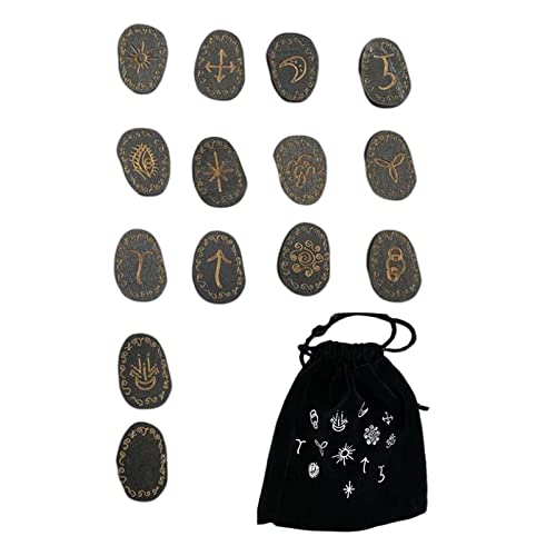 pistro 13-teiliges Runen-Set aus Holz mit Aufbewahrungstasche für Wahrsagung Wahrsagung Kristallmeditation von pistro