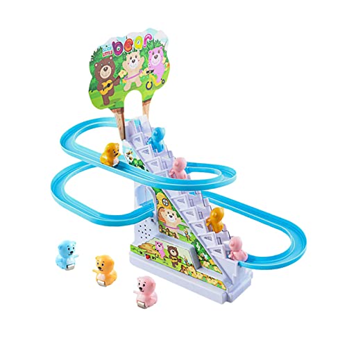 pistro Elektrische Achterbahn-Spielzeug mit 9 Bären, beleuchtete Musikbahnrutsche mit Treppe, automatisches Kletterspielzeug für Kleinkinder, Jungen, Mädchen, Kinder von pistro