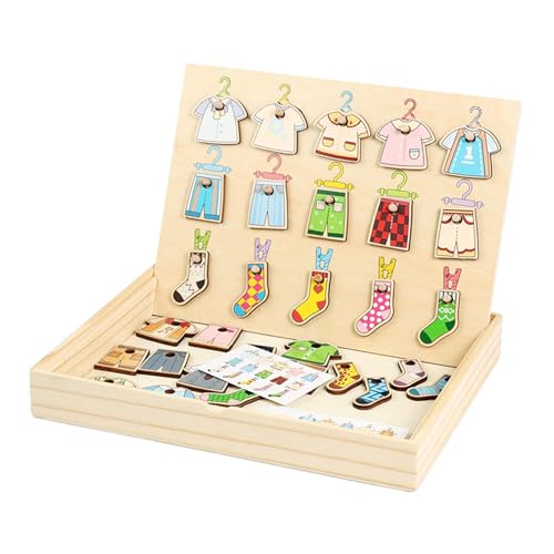 pistro Farb- und Formsortierspiel Holzspielzeug, Hängende Kleidung Lernspielzeug mit Karten, Sensorisches Spielzeug zur Förderung der Feinmotorik für Jungen und Mädchen von pistro
