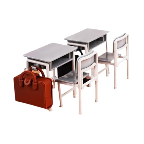 pistro Puppenhaus-Klassenzimmermöbel-Set, Maßstab 1:12, Miniaturen, Schultischstuhl, Modell für Puppenhaus-Dekor von pistro