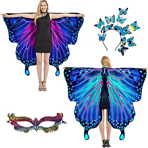 plainshe Schmetterlingsflügel Doppelseitiger Druck, Feenflügel für Erwachsene, Halloween Kostüme für Frauen, 3PCS Schmetterlingsumhang Set (Doppelseitig 12) von plainshe