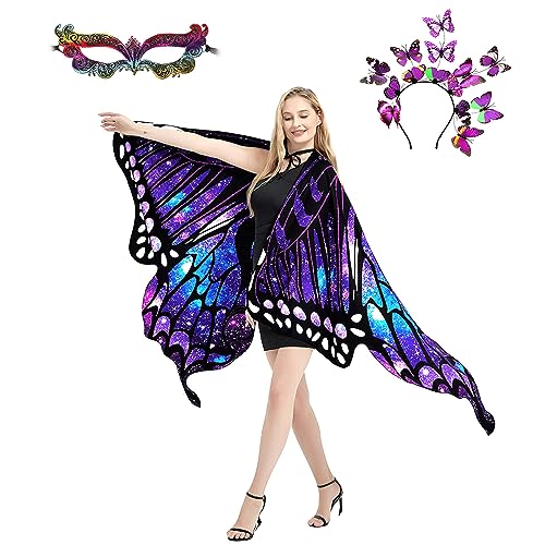 plainshe Schmetterlingsflügel Doppelseitiger Druck, Feenflügel für Erwachsene, Halloween Kostüme für Frauen, 3PCS Schmetterlingsumhang Set (Doppelseitig 16) von plainshe