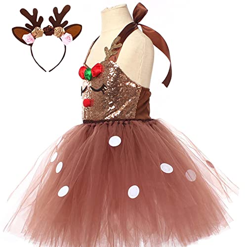 planning Rentier Weihnachts Kostüm - Kinder Verkleiden Tierkostüme | Rentier Tier Kostü für Mädchen Prinzessin Cosplay Kostü Kleid | Baby Elch Kostü mit Ohr Stirnband | Cosplay Kostü Kleid für Kinder von planning