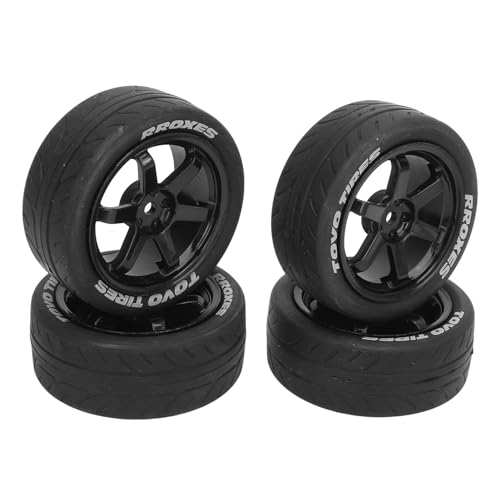 plplaaoo 4pcs 1/10 RC -Reifen Kunststoffkautschuk glatt stark oberflächendämpfende RC - Ersatz für TT01 TT02 (Schwarz) von plplaaoo