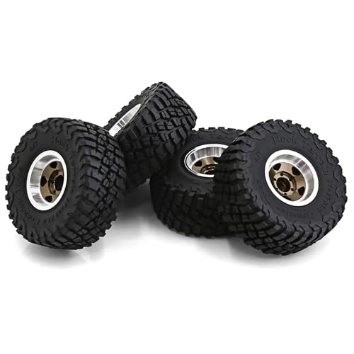 plplaaoo 4pcs Fernbedienungsreifen 57 mm mit 7 mm Rad Sechskantbeadlock Rand Rand Gummi -Reifen -Set Ersatz für axiales SCX24 AX24 TRX4M FCX24 1/18 1/24 Auto (Bronze) von plplaaoo