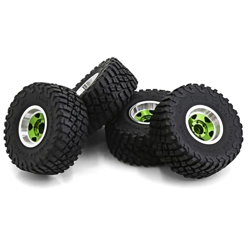 plplaaoo 4pcs Fernbedienungsreifen 57 mm mit 7 mm Rad Sechskantbeadlock Rand Rand Gummi -Reifen -Set Ersatz für axiales SCX24 AX24 TRX4M FCX24 1/18 1/24 Auto (Grün) von plplaaoo