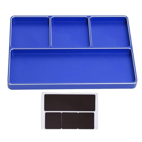 plplaaoo RC Reparaturschraubblech Aluminiumlegierung Magnetpad 4 Gitter Organisator für RC -Autos Flugzeuge langlebige leichte Kompaktgröße 128x90x9.5mm (Blau) von plplaaoo