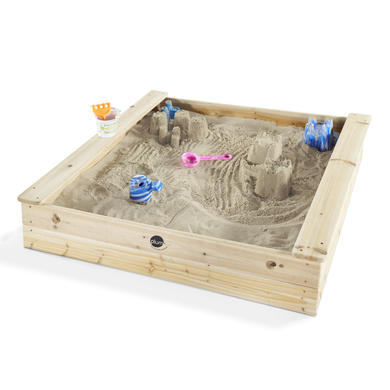 plum® Quadratischer Kinder Holz Sandkasten mit Sitzbänken von plum