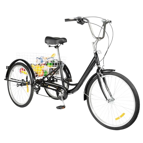26 Zoll 3 Räder Dreirad Erwachsene, 6 Gang Dreirad für Erwachsene mit Korb, Verstellbarer Sitz 84-96cm, Maximale Sitzbelastung 120kg, Laufrad Erwachsene, Schwarz 26 Zoll 3 Räder Dreirad Erwachsene, 6 Gang Dreirad für Erwachsene mit Korb, Verstellbarer Sitz 84-96cm, Maximale Sitzbelastung 120kg, Laufrad Erwachsene, Schwarz von pochcicou