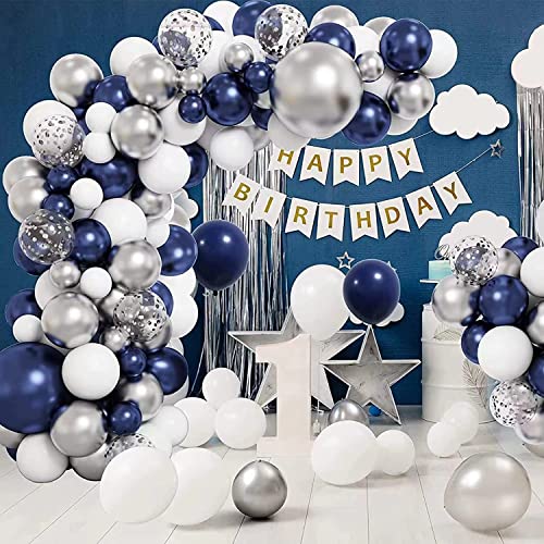 148 Stück Luftballon Girlande Blau silber Set, Party Deko mit blaue Luftballons Hochzeit Silber ballons geburtstag, geburtstag girlande luftballons Helium Ballons Ballongirlande Kit von pocrsret