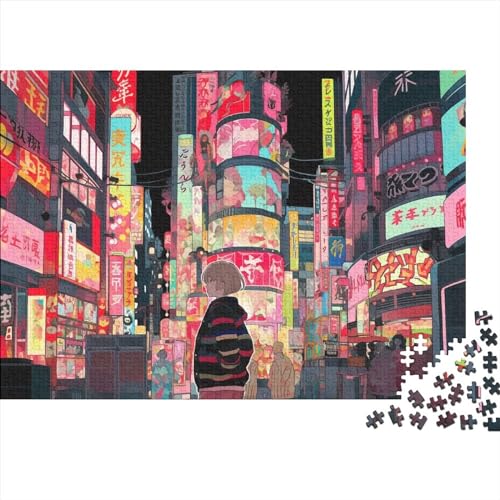 Japanisches Neonstraßen-Puzzle für Erwachsene, Spaß, 500-teiliges Spielzeug, Intellektuelles Spiel, Bildungsspiel, Stressabbau, Heimdekoration, Entspannung und Intelligenz, 500 Stück (52 x 38 cm) von ponnyc