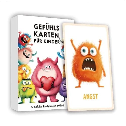 poraceous 32 Gefühlskarten für Kinder, Emotional Cards for Children, Emotionsmonster mit Erklärungstexten, Pädagogisch Wertvoll Gefühlsmonster für Kinder, Kindergarten, Grundschule (Deutsche Version) von poraceous