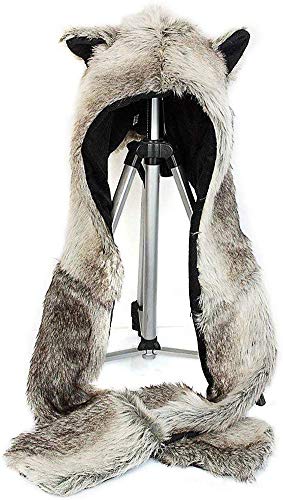 powerking Wolf Tierhut, 3-in-1-Funktions-Vollhauben-Mütze mit wärmender Mütze und warmen Schalhandschuhen, Ohren und Pfoten von powerking