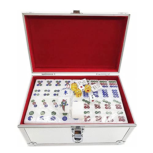 ppARK Mahjong Chinesisches Mahjong, tragbares Mahjong-Set, Acryl-Mahjong, 144 Fliesen, Mah-Jong-Tischbrettspiel mit Aluminium-Aufbewahrungsbox für Familienreisen Mahjong Spiel von ppARK