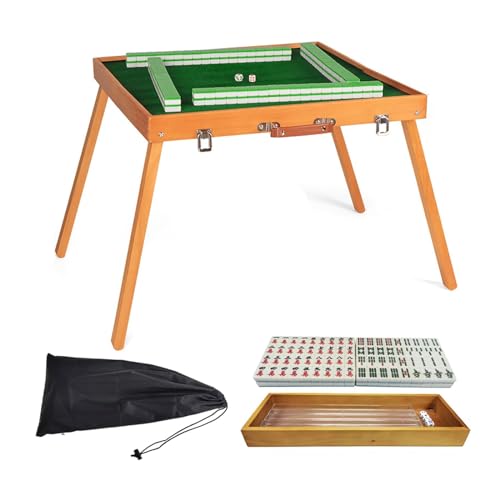 ppARK Mahjong Reise-Mahjong-Fliesen-Set, tragbar, faltbar, Majong-Tisch mit 144 Majiang-Fliesen für drinnen und draußen, Camping Mahjong Spiel von ppARK
