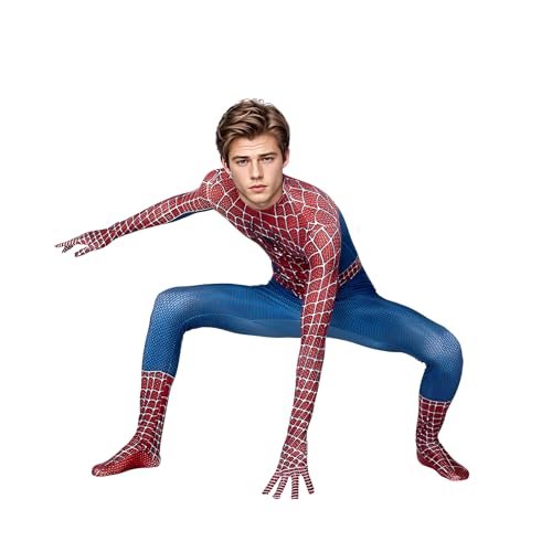 preboury Halloween-Superhelden-Kostüm, Cosplay-Kostüm, Bodysuit, eng anliegend, mit Kopfbedeckung, Maske für Erwachsene (Größe S (Höhe: 149,9–160 cm), Rot) von preboury