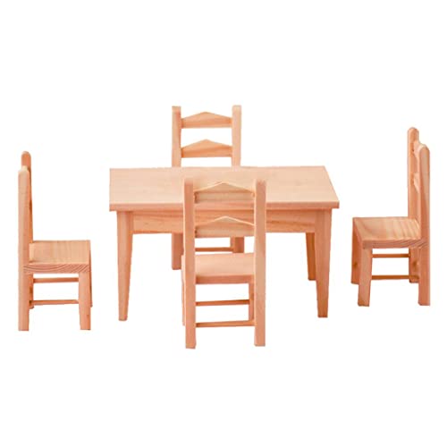predolo 1/12 Puppenhaus Eleganter Holztisch und 4 Stühle - Modell Sets für die Dekoration von predolo