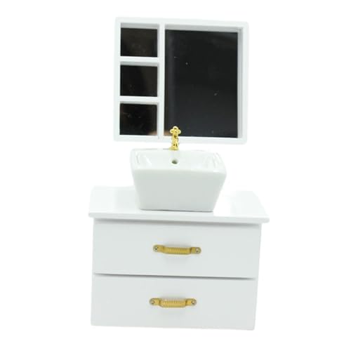 predolo 1:12 Miniatur Badezimmer Schrank mit Spiegel, Puppenhaus Dekoration für Kinderzimmer, Weiß von predolo