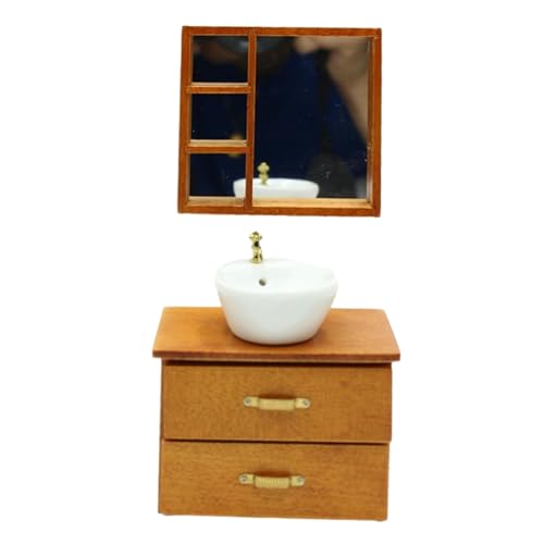 predolo 1:12 Miniatur Badezimmer Schrank mit Spiegel, Puppenhaus Dekoration für Kinderzimmer, braun von predolo