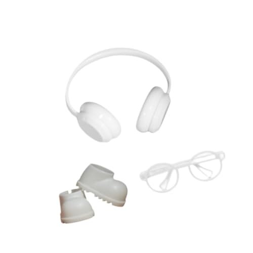 predolo 3 Stück Puppenzubehör Miniatur Schuhe Kopfhörer Brille Anhänger Gefertigt aus Atmungsaktivem Pp Material für 17cm Puppen für Kinder DIY Puppenspiel, Weiß von predolo
