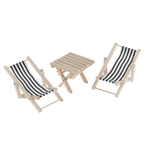 predolo 3-teiliges Set Strandmöbel für Puppenhaus - Holzliegestuhl und Tisch für den Garten, Schwarz von predolo