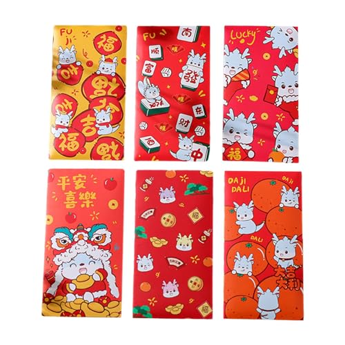 predolo 6X rote Neujahrsumschläge Hong Bao Glücksumschläge rote Päckchen für Geburtstag, Hochzeit, Stil D von predolo