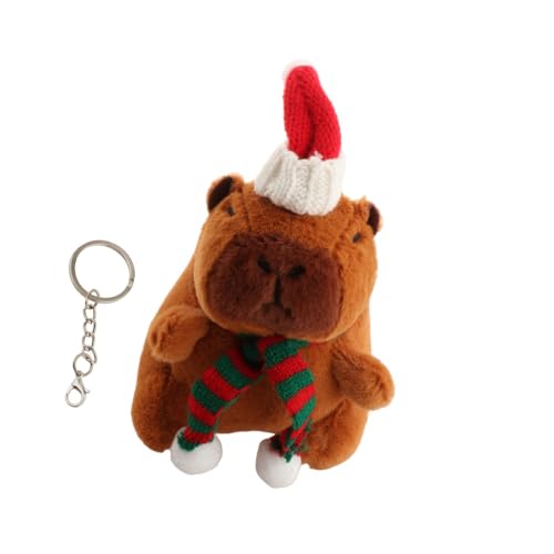 predolo Capybara Plüsch Schlüsselanhänger, Capybara, Kuscheltiere, Rucksack, Puppenanhänger, Tragbarer Weihnachts Capybara Anhänger, Ki, Runder Grüner Schal von predolo