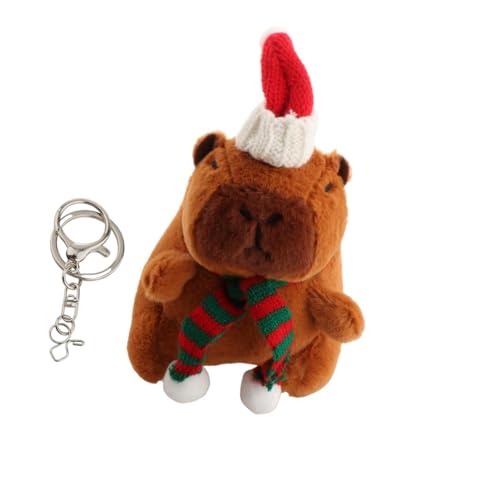 predolo Capybara Plüsch Schlüsselanhänger, Capybara, Kuscheltiere, Rucksack, Puppenanhänger, Tragbarer Weihnachts Capybara Anhänger, Ki, Schlüsselanhänger Grüner Schal von predolo