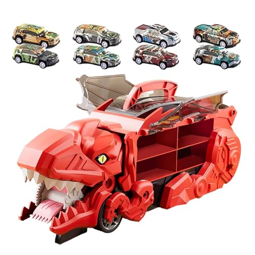 predolo Dinosaurier-Transporter-LKW-Spielzeugset, Dinosaurier-Verschlingungs-LKW, Dinosaurier-LKW, rot mit 8 Autos von predolo