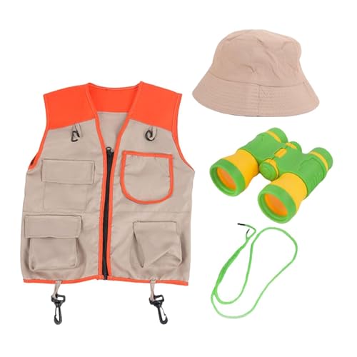 predolo Explorer Kostüm Set für Kinder, Frachtweste Und Hut Fernglas Dress Campingausrüstung für Jungen Mädchen Geburtstagsgeschenk, Orangenweste predolo Explorer Kostüm Set für Kinder, Frachtweste Und Hut Fernglas Dress Campingausrüstung für Jungen Mädchen Geburtstagsgeschenk, Orangenweste von predolo